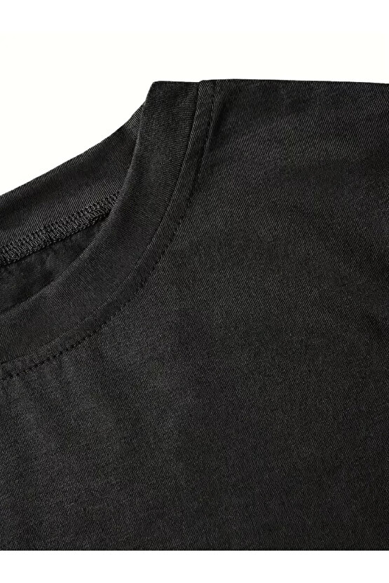 fiyonk Ön Arka baskılı siyah oversize unisex Kısa Kol t-shirt- Siyah