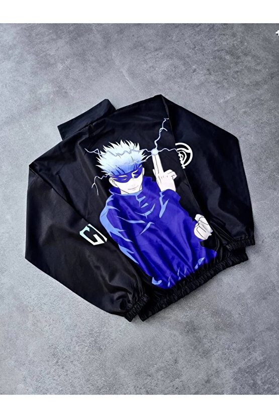 Fermuarlı Dijital Baskılı Rüzgarlık - Siyah