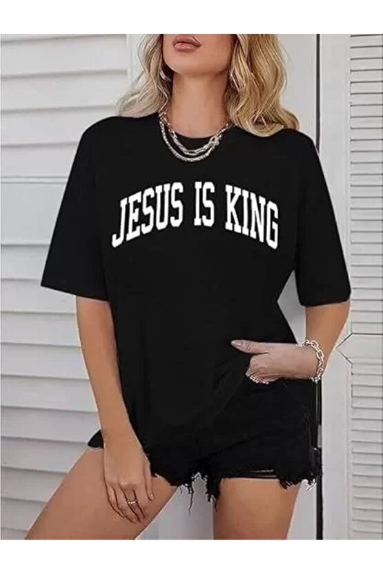 Kadın Bisiklet Yaka Kısa Kol Baskılı T-shirt - Siyah