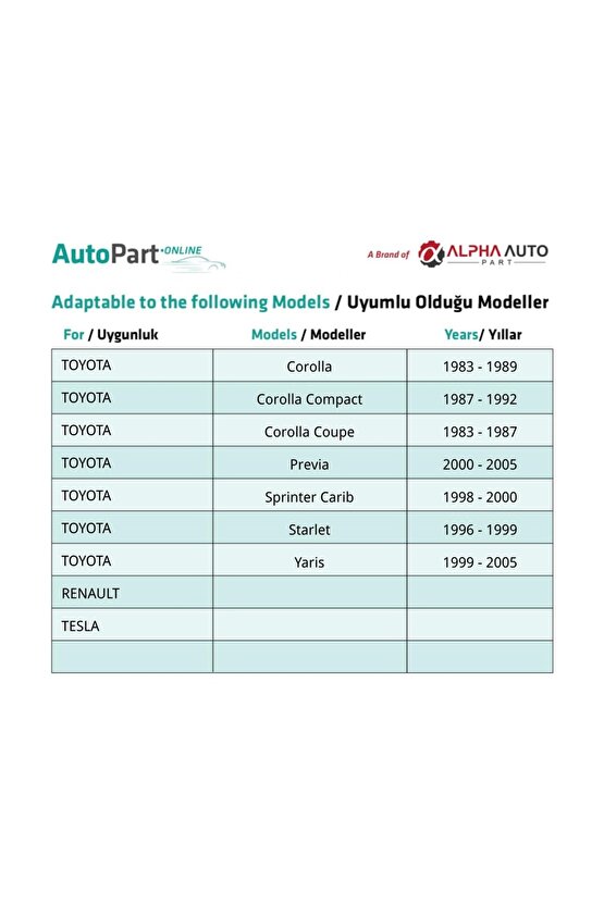 Toyota Corolla Previa Yaris Sprinter Carib Renault Tesla için Tampon Klips - 1 Adet