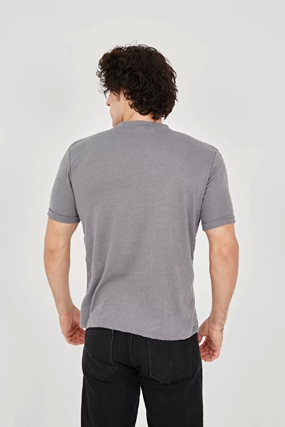 Unisex Jakar Kumaş Slim Fit T-Shirt - Boyalı Gri