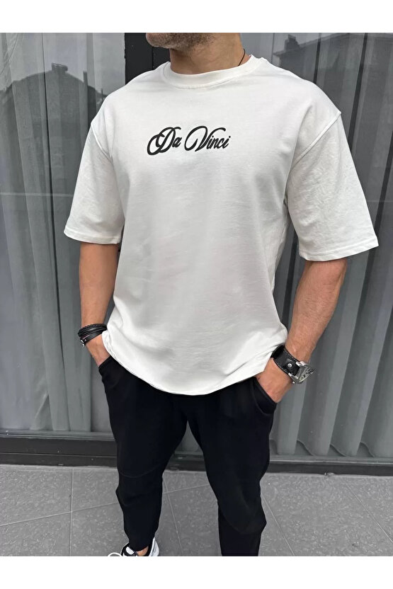 Unisex Baskılı Oversize T-Shirt - Beyaz