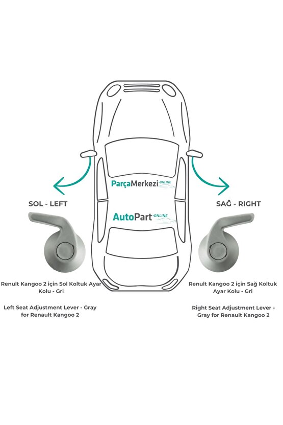 Renult Kangoo 2 için Sol-Sağ Koltuk Ayar Kolu - Gri