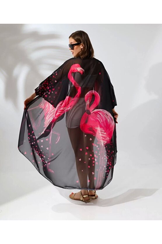 Kadın Rahat Kesim Şifon Kimono - Siyah