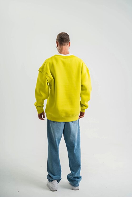 Geniş V yaka Kol Ribana Detaylı SweatShirt - Sarı