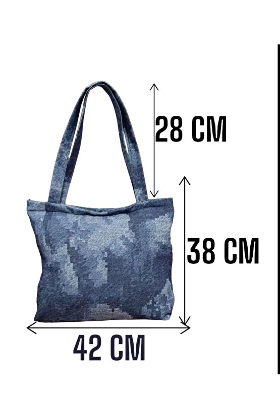 Blujin Desenli Piknik ve Deniz Cepli Fermuarlı Çanta - Mavi