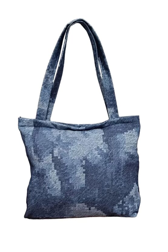 Blujin Desenli Piknik ve Deniz Cepli Fermuarlı Çanta - Mavi