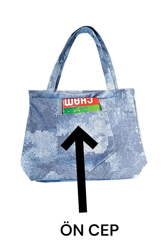 Blujin Desenli Piknik ve Deniz Cepli Fermuarlı Çanta - Mavi