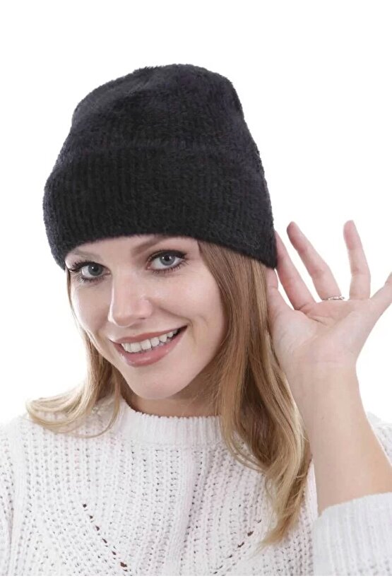 Unisex Tam Kalıp İnce Sakallı Triko Bere - Siyah