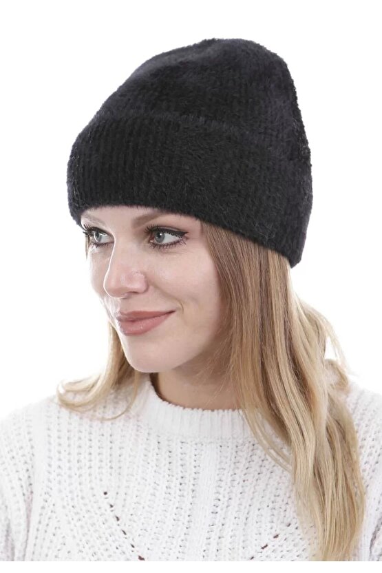 Unisex Tam Kalıp İnce Sakallı Triko Bere - Siyah