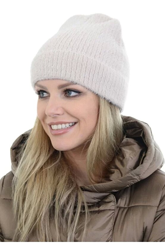 Unisex Tam Kalıp İnce Sakallı Triko Bere - Kırık Beyaz