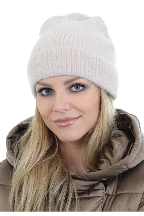 Unisex Tam Kalıp İnce Sakallı Triko Bere - Kırık Beyaz