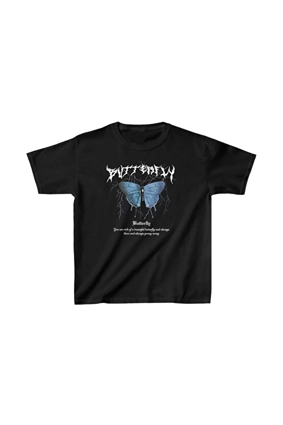 Çocuk Kız Baskılı T-Shirt - Siyah
