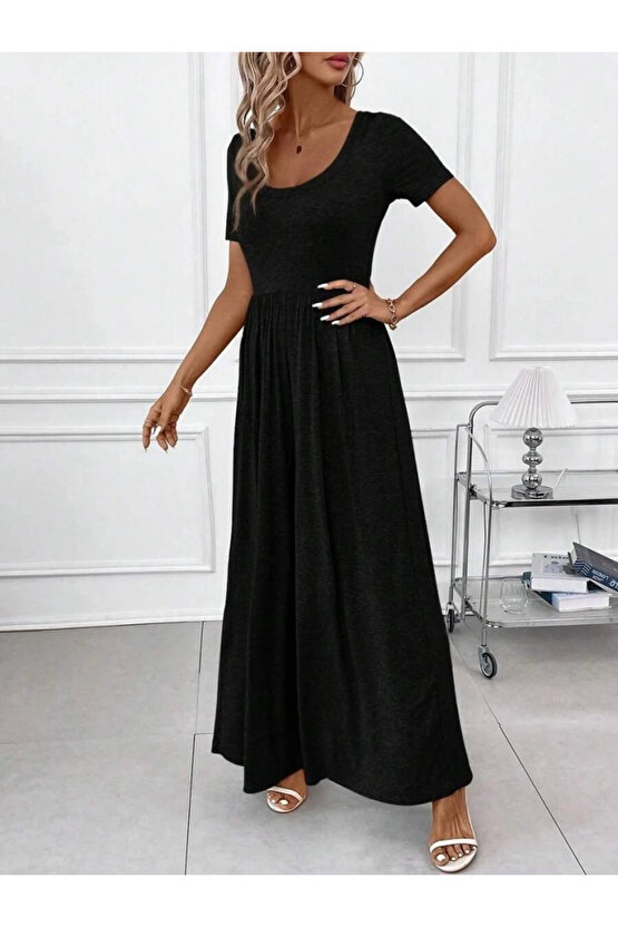 Kadın Kısa Kollu Yuvarlak Yaka Geniş Paçalı Bürümcük Tulum