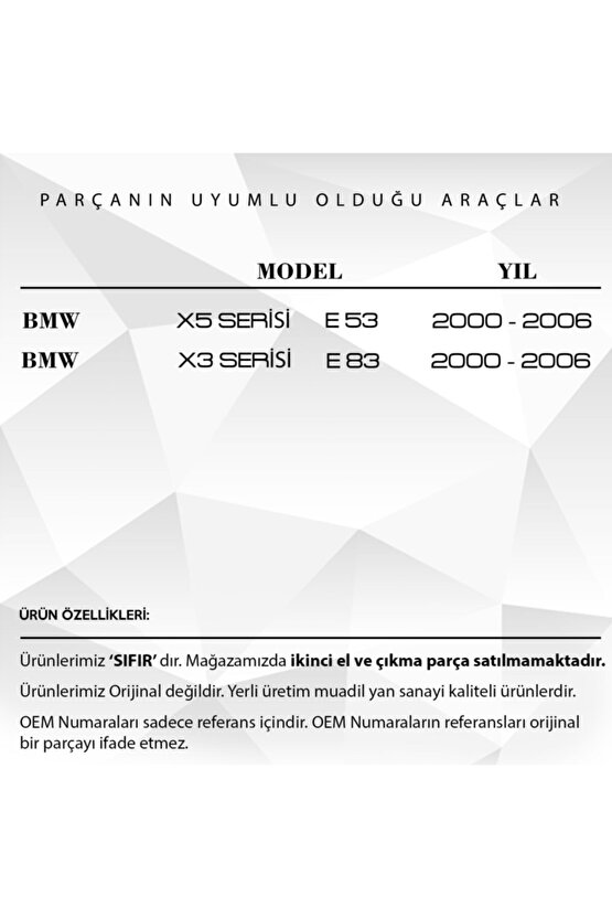 Bmw X5 Serisi E53, X3 Serisi E83 Için Sunroof Tamir Takımı