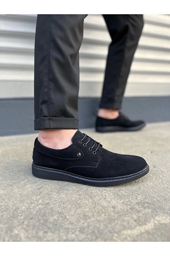 JY0610 Clasico Bağcıklı Süet Erkek Günlük Klasik Ayakkabı SST - Siyah