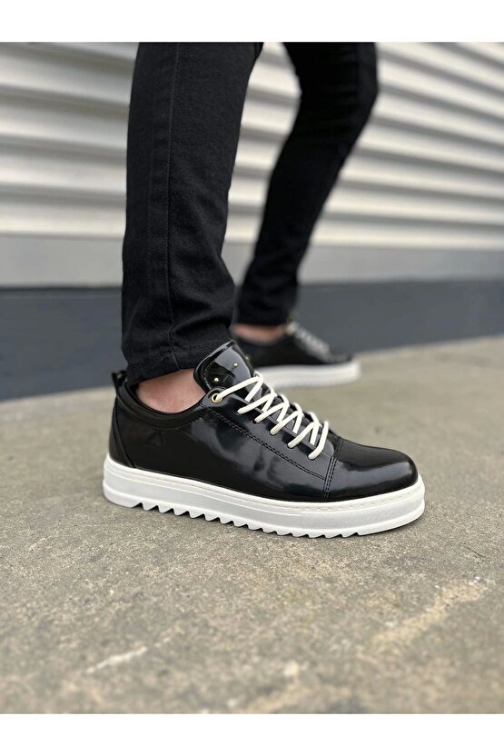 JY152 Cool Bağcıklı Rugan Erkek Günlük Spor Klasik Ayakkabı RBT - Siyah