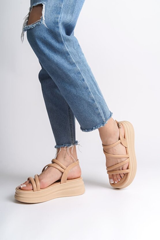 NATALIE İnce Tokalı Şerit Detaylı Ortopedik Taban Kadın Sandalet CTT - Ten