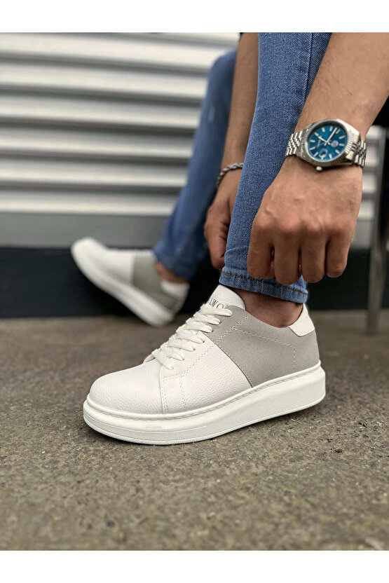 JY151 Boost Bağcıklı Cilt Süet Erkek Günlük Sneaker Ayakkabı CSBT - BeyazGri