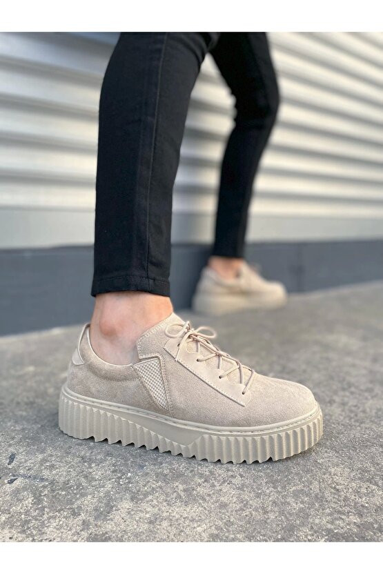 JY502 Bold Bağcıklı Süet Erkek Günlük Sneaker Ayakkabı SKT - Krem