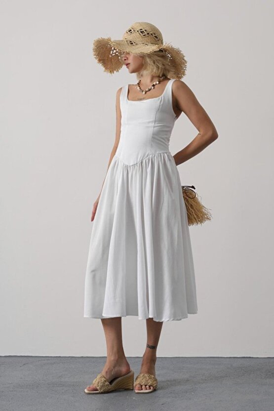 EQURİ Askılı Uzun Elbise - Beyaz