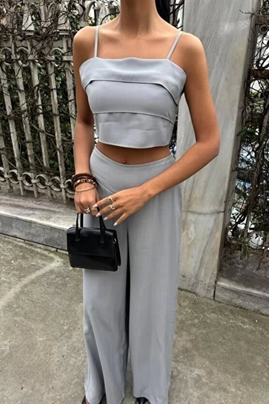 Crop Plazzo Pantolon Takım 10155-08