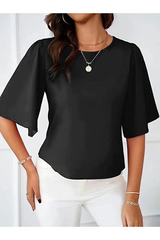 Kadın Kısa Kollu Yuvarlak Yaka Sandy Bluz