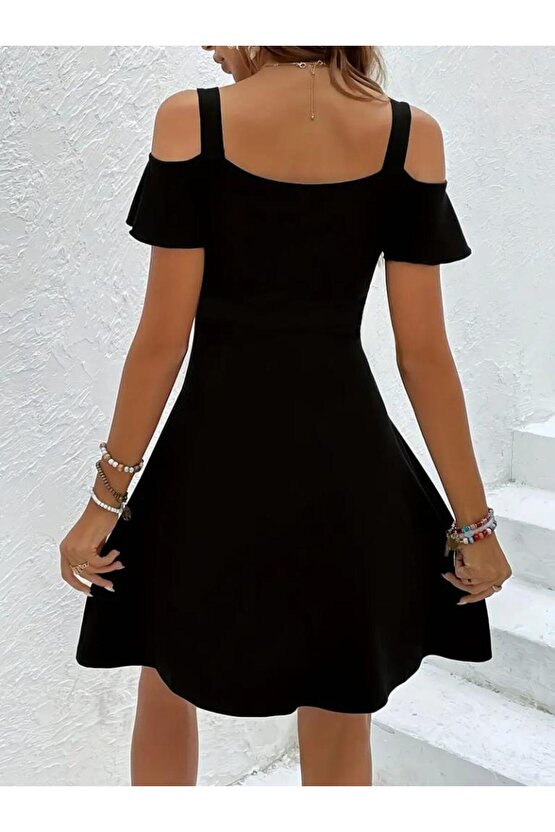 Kadın Askılı Derin V Yakalı Viskon Elbise