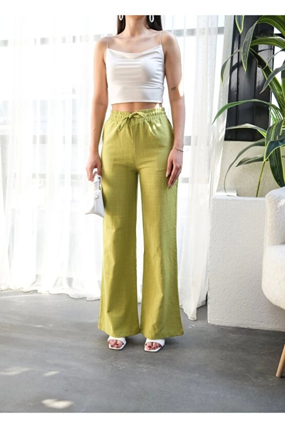 Beli astikli Ve Bağcikli Keten Pantolon