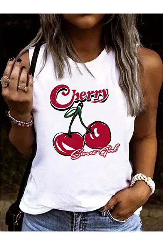 Kadın Kolsuz Bisiklet Yaka Desenli Viskon Bluz