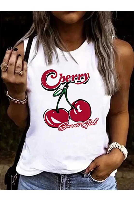 Kadın Kolsuz Bisiklet Yaka Desenli Viskon Bluz