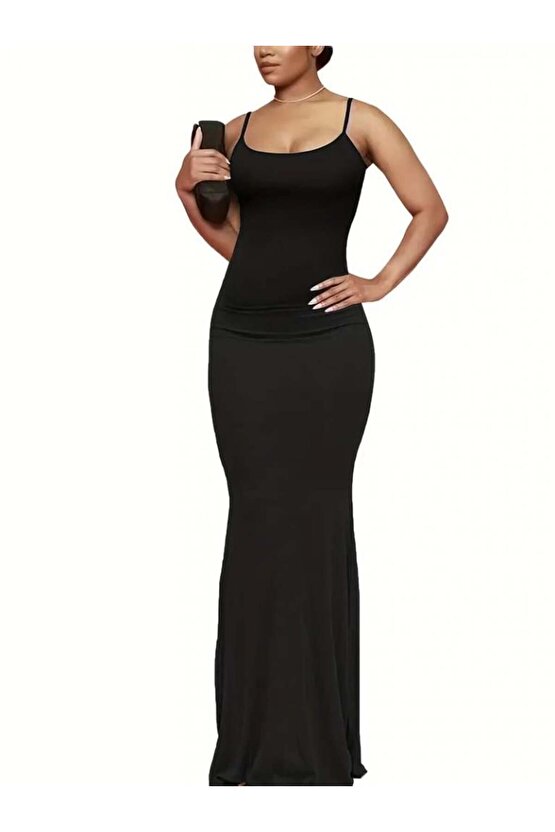 Kadın Kolsuz Askılı Bodycon Uzun Viskon Elbise