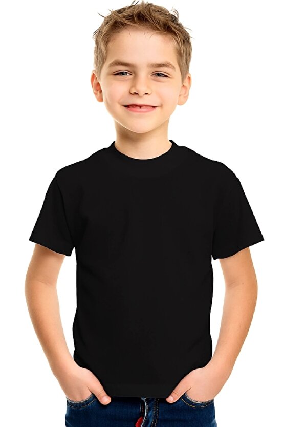 Çocuk Arka Sizin Tasarımınız Basic Tshirt - Siyah