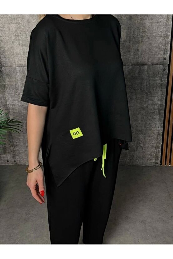 Kadın Kısa Kollu Bisiklet Yaka Viskon Iki Iplik Bluz Ve Pantolon Ikili Takım