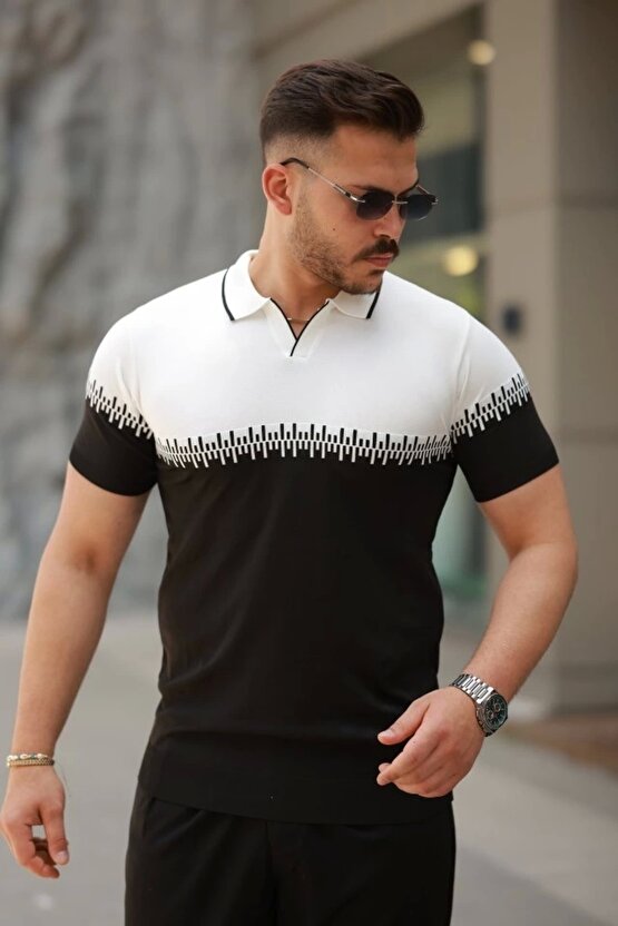 Erkek Hemşire Yaka çift Renk Kısa Kollu Tişört