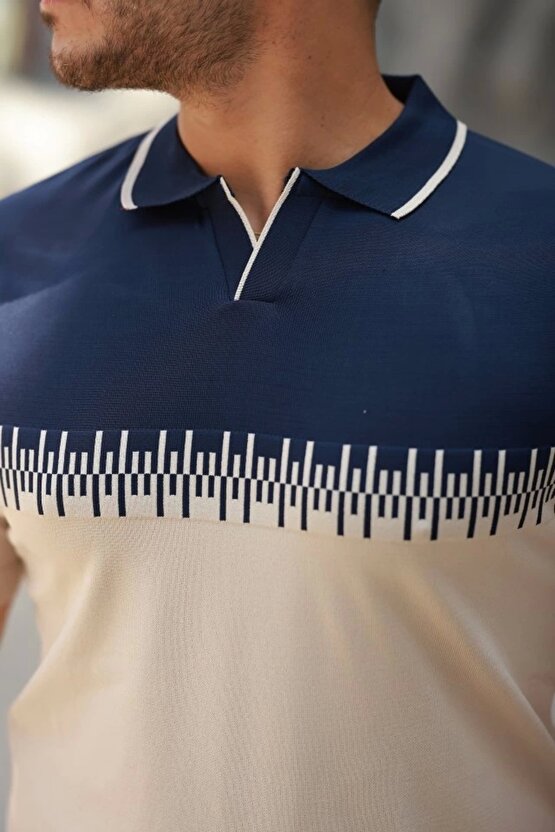 Erkek Hemşire Yaka çift Renk Kısa Kollu Tişört