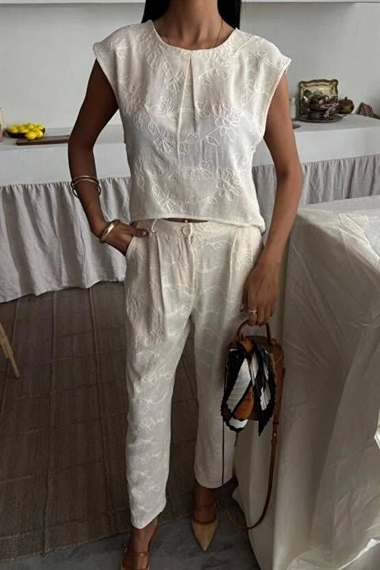 Shalina Süzüne Nakışlı Crop Takım 9796-08