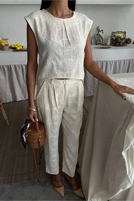 Shalina Süzüne Nakışlı Crop Takım 9796-08