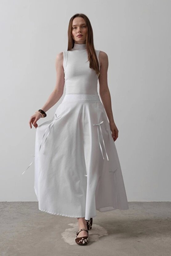 Fiyonk Kloş Etek - Beyaz