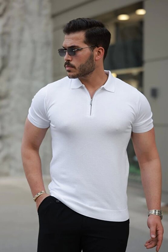 Erkek Fermuar Yakalı Kısa Kollu Tişört