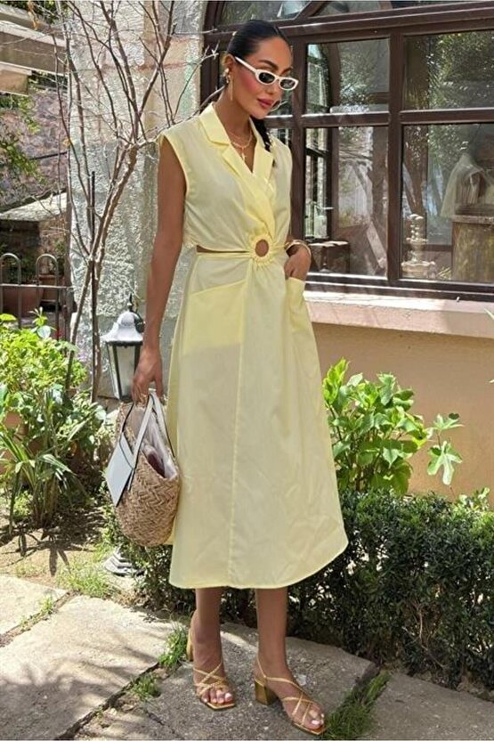 Göbeği Halka Detaylı Midi Boy Elbise 2896