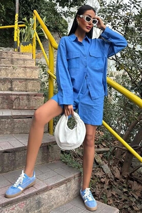 Gömlek Ve Şort Flamlı Keten Takım 10130