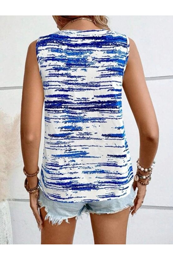 Kadın Düğme Detaylı Kolsuz Mikro Kumaş Bluz