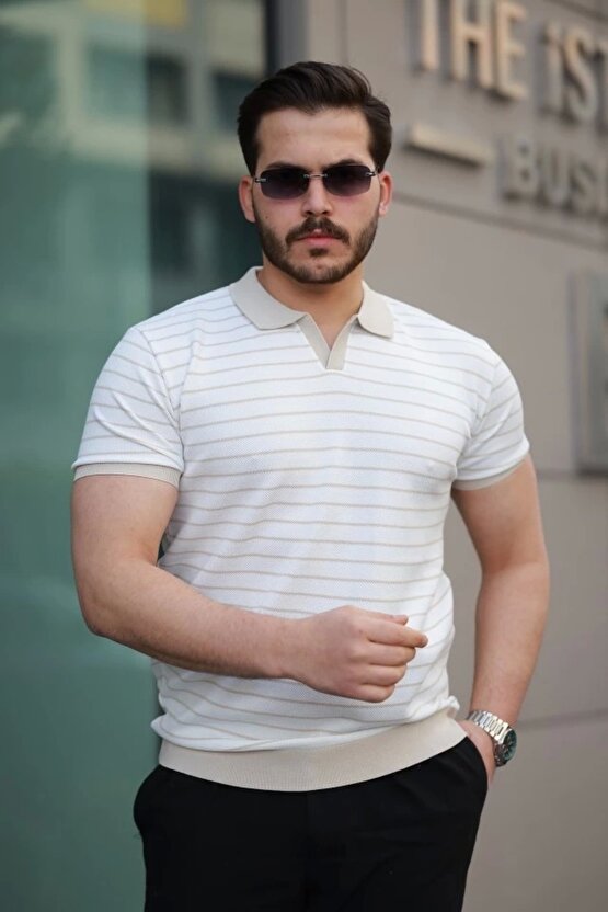 Erkek Kısa Kollu çizgi Desenli örme Kumaş Tshirt