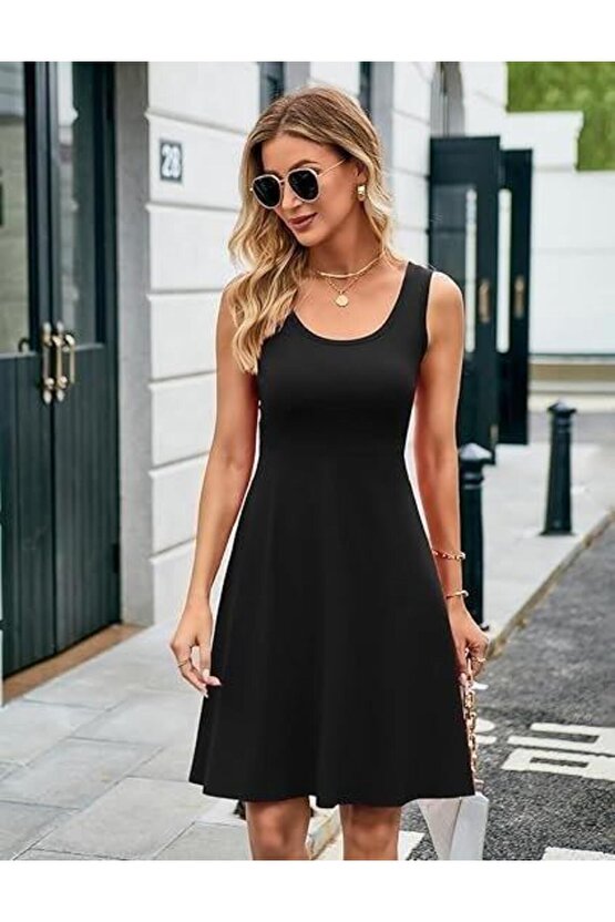 Kadın Askılı Yuvarlak Yaka Kısa Viskon Elbise