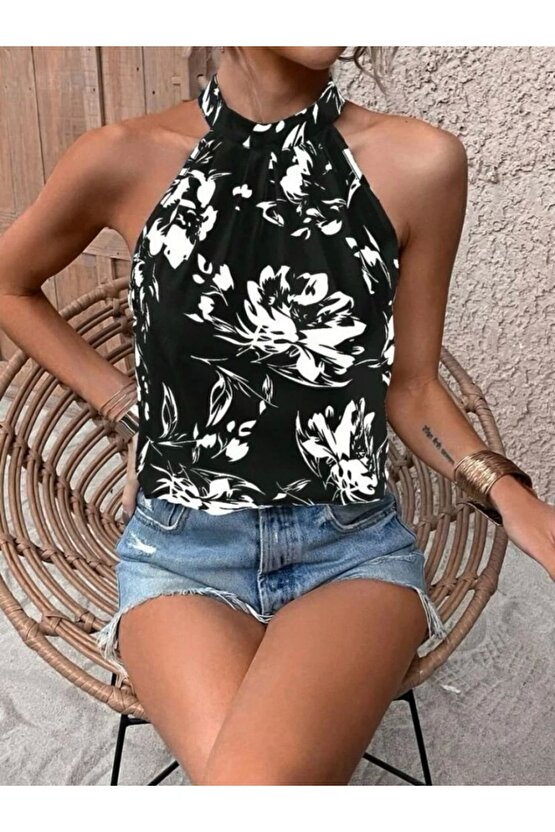 Kadın çiçek Desen Mikro Kumaş Bluz