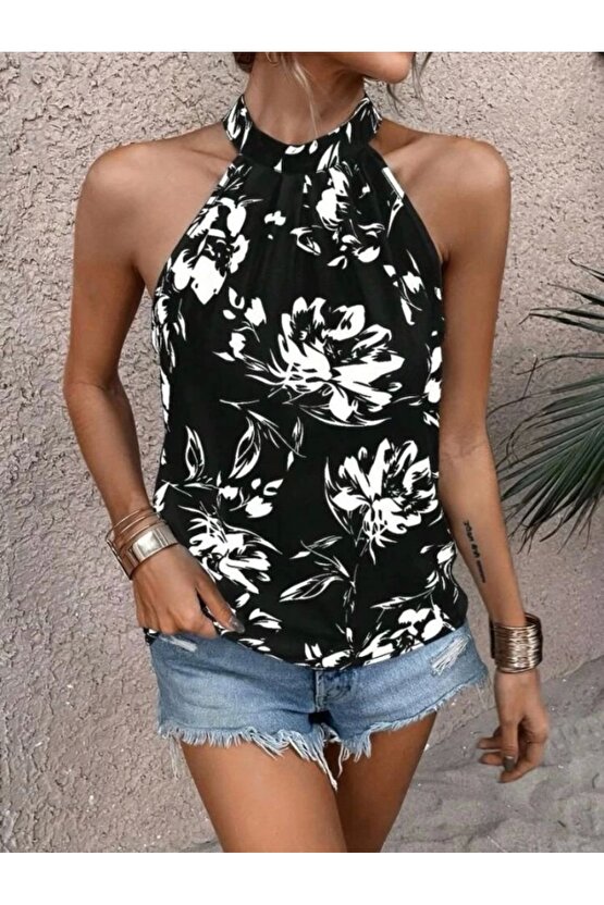 Kadın çiçek Desen Mikro Kumaş Bluz