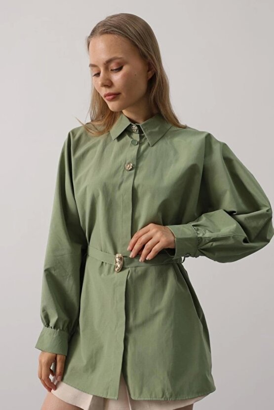 Kuşak Detaylı Tunik Gömlek - Haki