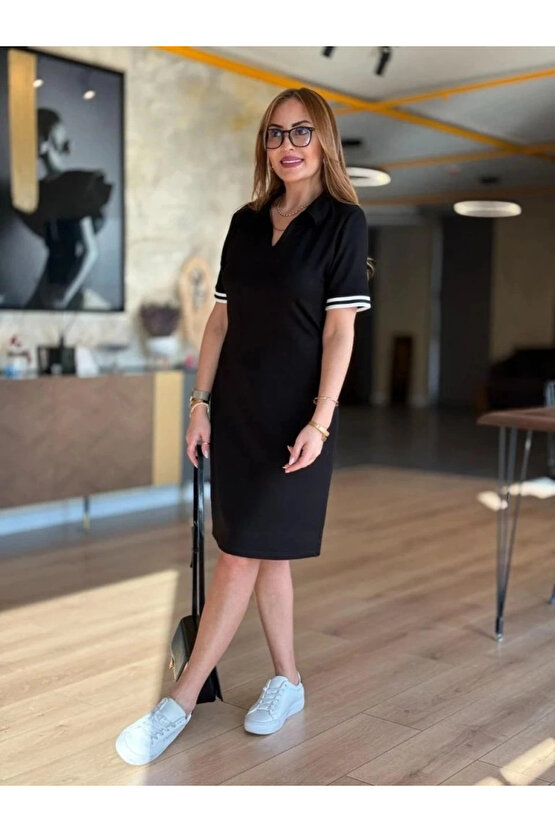 Kadın Kısa Kollu V Yakalı Viskon Iki Iplik Elbise