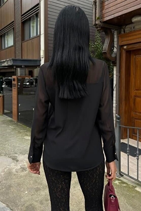 Transparan Detaylı Dökümlü Gömlek 3427